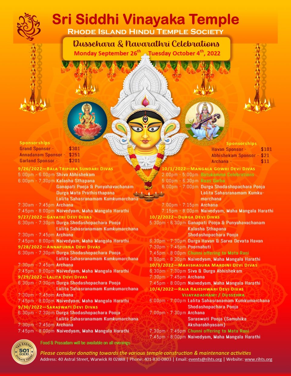 Temple Events Rhode Island Hindu Temple Society